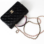 CHANEL Handbag 23P Mini Top Handle Black/Pink Lambskin Quilted w/ Light Gold Hardware - Redeluxe