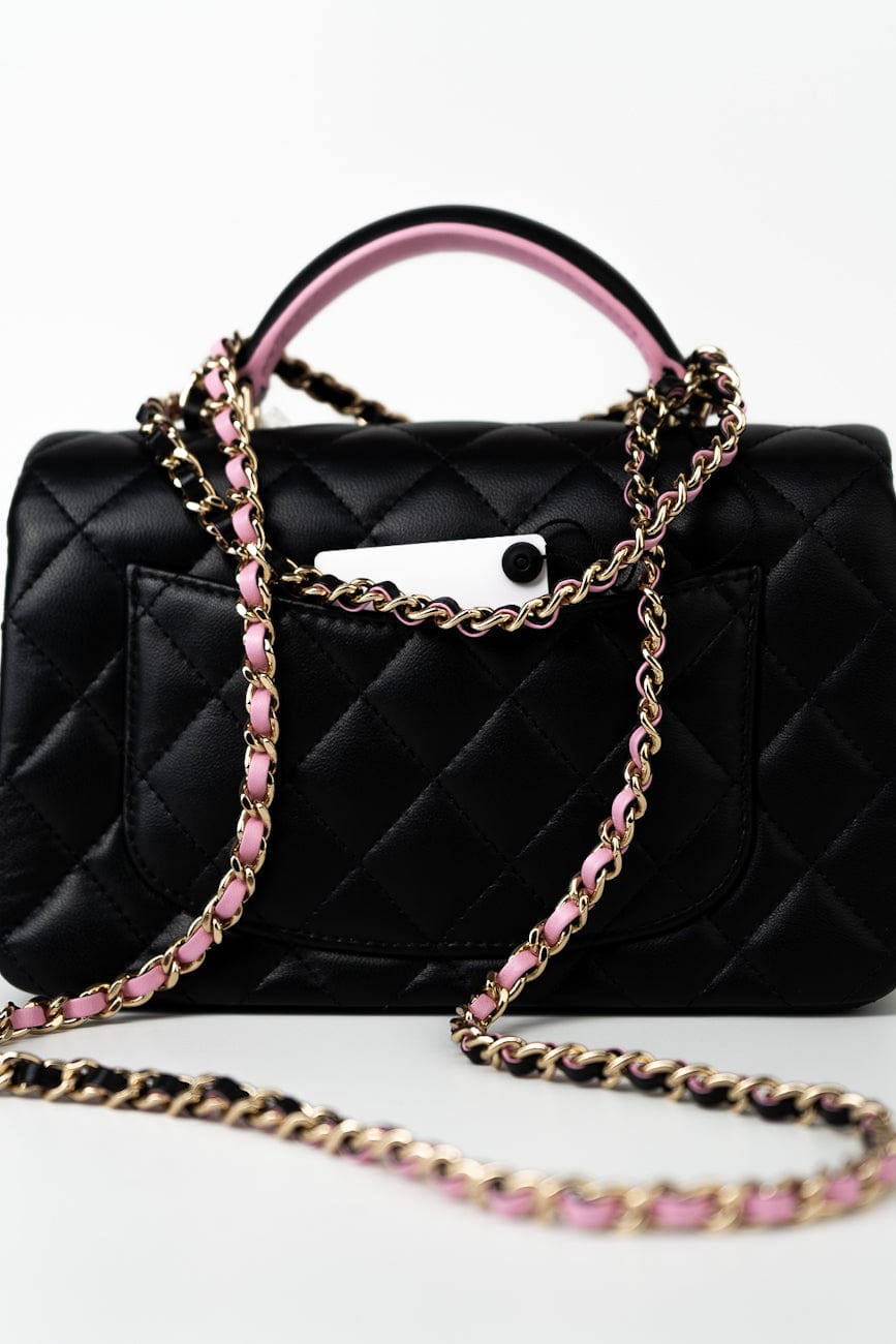 Buy 23P Mini Top Handle Black & Pink Lambskin Quilted Bag