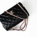 CHANEL Handbag 23P Mini Top Handle Black/Pink Lambskin Quilted w/ Light Gold Hardware - Redeluxe