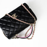 CHANEL Handbag 23P Mini Top Handle Black/Pink Lambskin Quilted w/ Light Gold Hardware - Redeluxe
