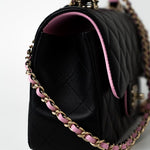 CHANEL Handbag 23P Mini Top Handle Black/Pink Lambskin Quilted w/ Light Gold Hardware - Redeluxe
