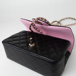 CHANEL Handbag 23P Mini Top Handle Black/Pink Lambskin Quilted w/ Light Gold Hardware - Redeluxe