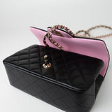 CHANEL Handbag 23P Mini Top Handle Black/Pink Lambskin Quilted w/ Light Gold Hardware - Redeluxe