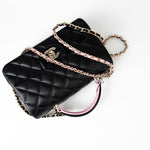 CHANEL Handbag 23P Mini Top Handle Black/Pink Lambskin Quilted w/ Light Gold Hardware - Redeluxe
