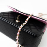 CHANEL Handbag 23P Mini Top Handle Black/Pink Lambskin Quilted w/ Light Gold Hardware - Redeluxe
