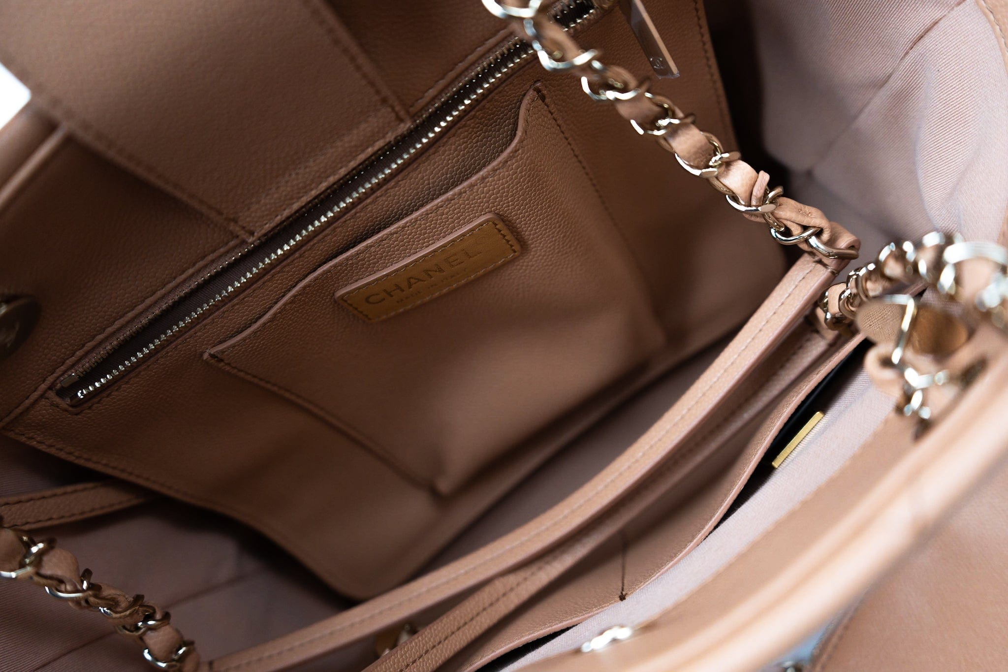 CHANEL Handbag 23P Small Caramel Caviar Quilted Shopping Bag Light Gold Hardware - Redeluxe