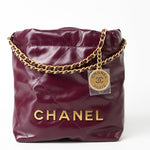 CHANEL Handbag 23S Mini 22 Drawstring Bag Burgundy Calfskin Quilted AGHW - Redeluxe