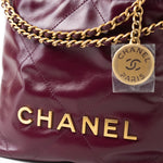 CHANEL Handbag 23S Mini 22 Drawstring Bag Burgundy Calfskin Quilted AGHW - Redeluxe