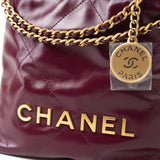 CHANEL Handbag 23S Mini 22 Drawstring Bag Burgundy Calfskin Quilted AGHW - Redeluxe