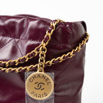CHANEL Handbag 23S Mini 22 Drawstring Bag Burgundy Calfskin Quilted AGHW - Redeluxe