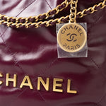 CHANEL Handbag 23S Mini 22 Drawstring Bag Burgundy Calfskin Quilted AGHW - Redeluxe