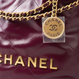 CHANEL Handbag 23S Mini 22 Drawstring Bag Burgundy Calfskin Quilted AGHW - Redeluxe
