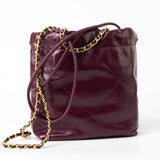 CHANEL Handbag 23S Mini 22 Drawstring Bag Burgundy Calfskin Quilted AGHW - Redeluxe