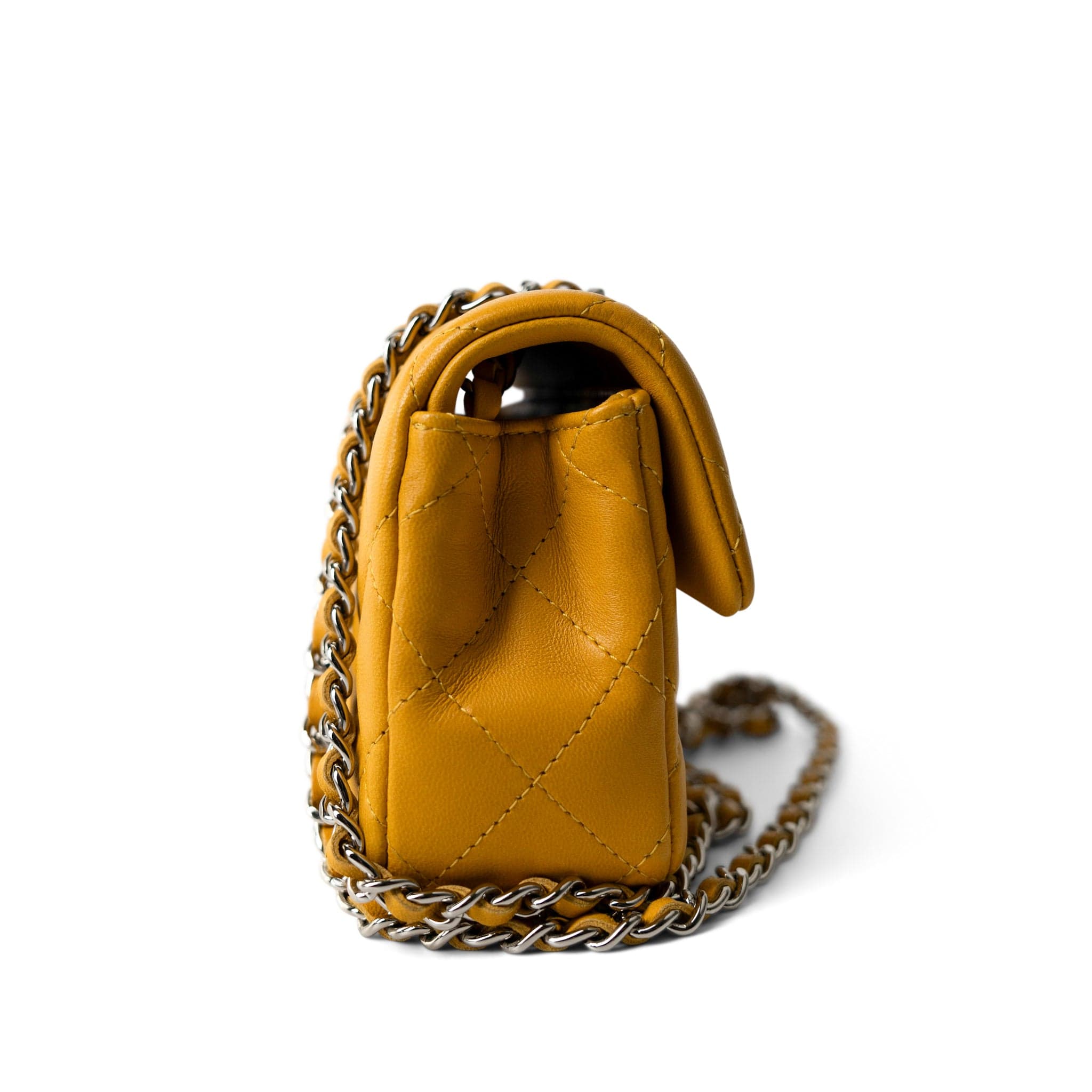 CHANEL Handbag Autumn Yellow Lambskin Quilted Extra Mini Rectangular Flap Silver Hardware - Redeluxe