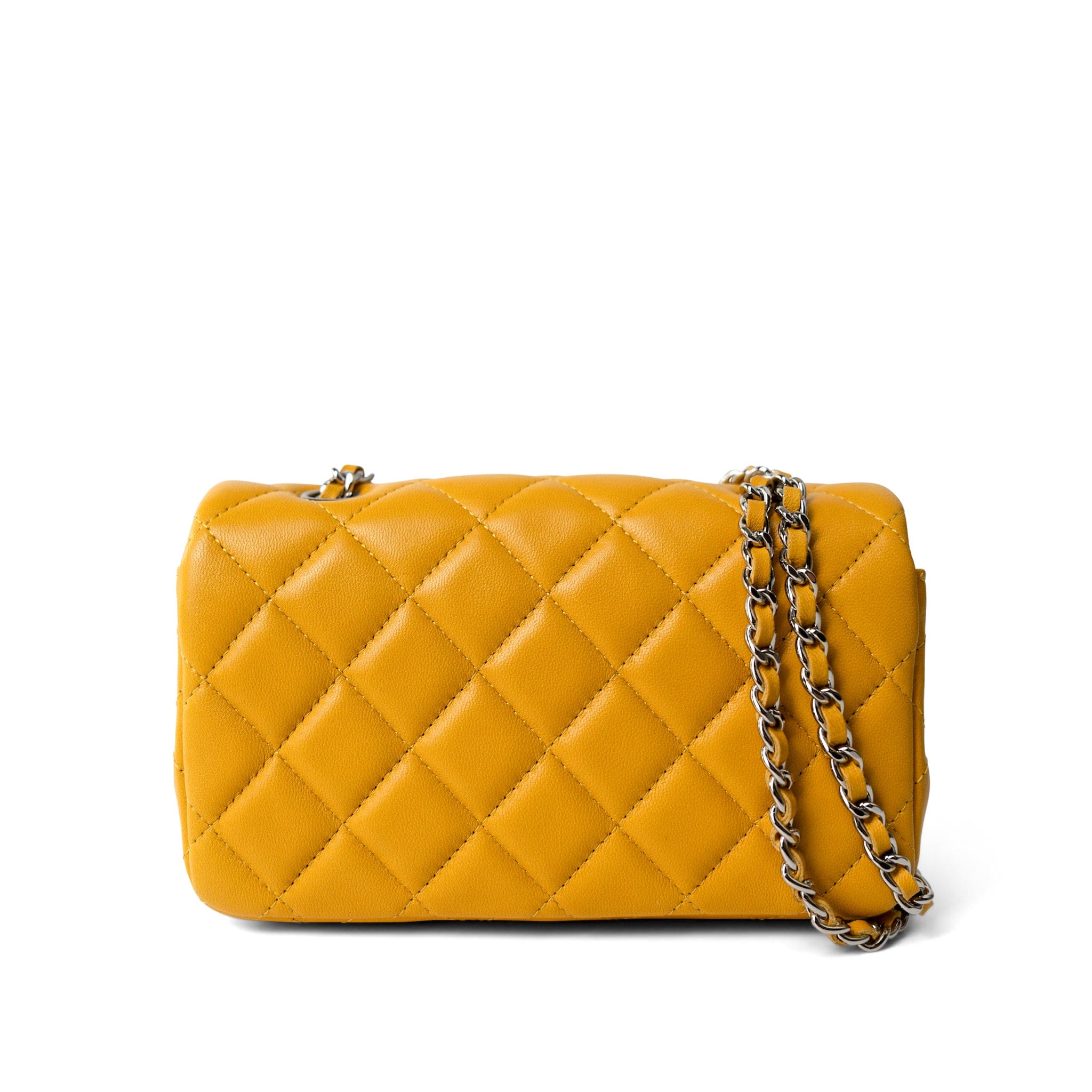 CHANEL Handbag Autumn Yellow Lambskin Quilted Extra Mini Rectangular Flap Silver Hardware - Redeluxe