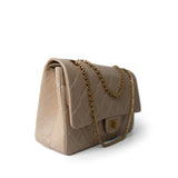 CHANEL Handbag Beige 15P Beige Crumpled Calfskin Quilted Reissue 2.55 Flap 227 Aged Gold Hardware - Redeluxe