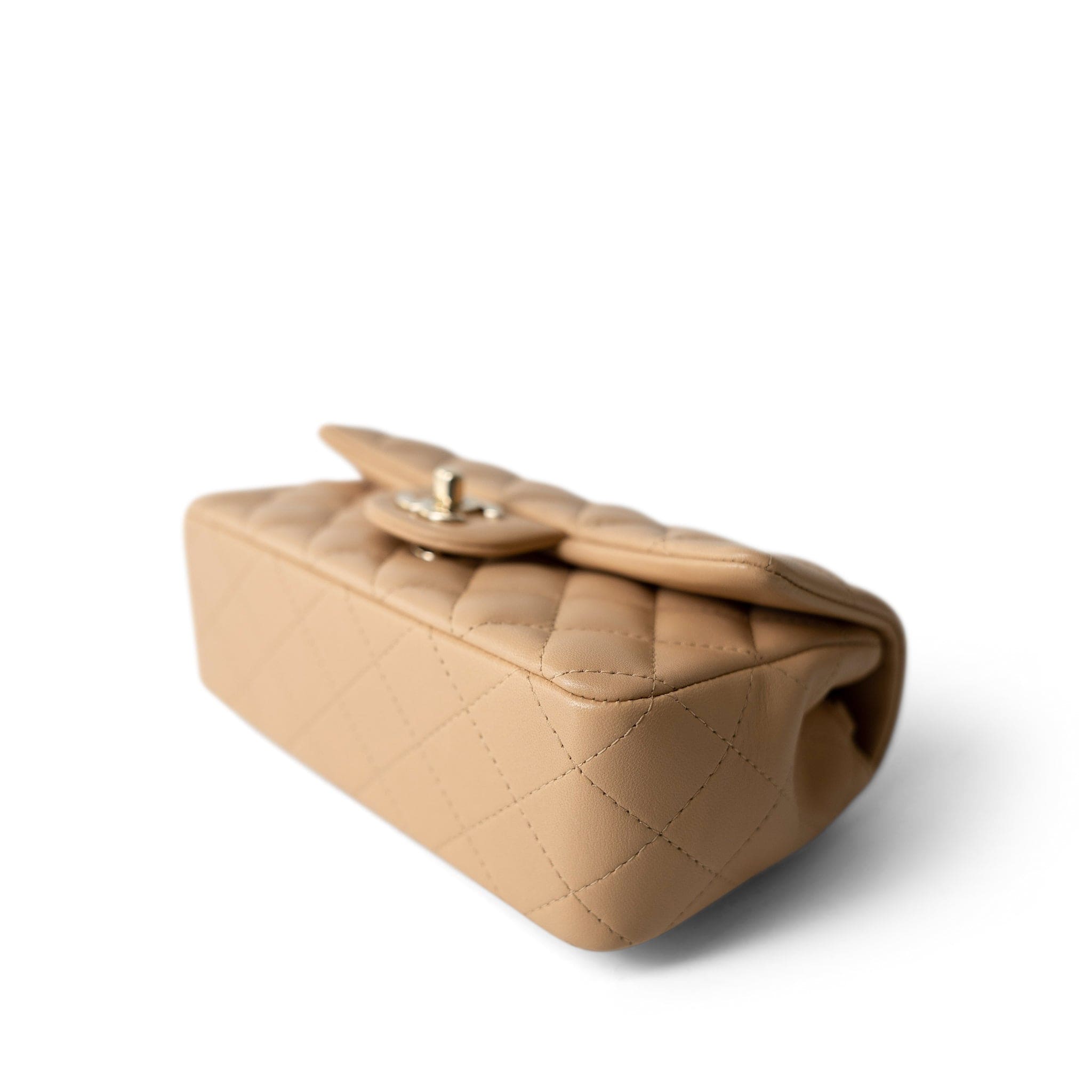 CHANEL Handbag Beige 22C Beige Lambskin Quilted Mini Rectangular Quilted Flap Bag - Redeluxe