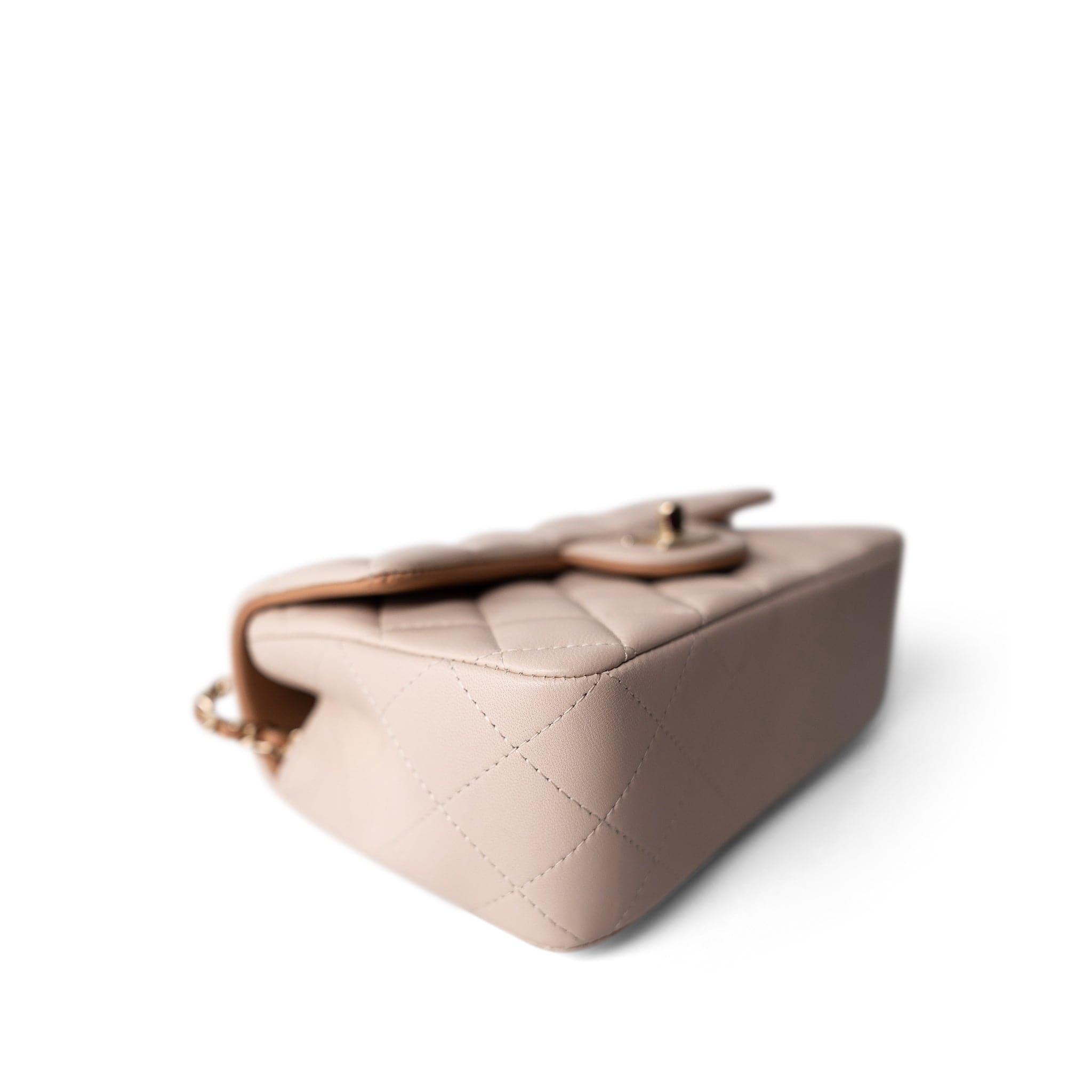 CHANEL Handbag Beige 22C Light Beige / Beige Lambskin Quilted Mini Top Handle Light Gold Hardware - Redeluxe
