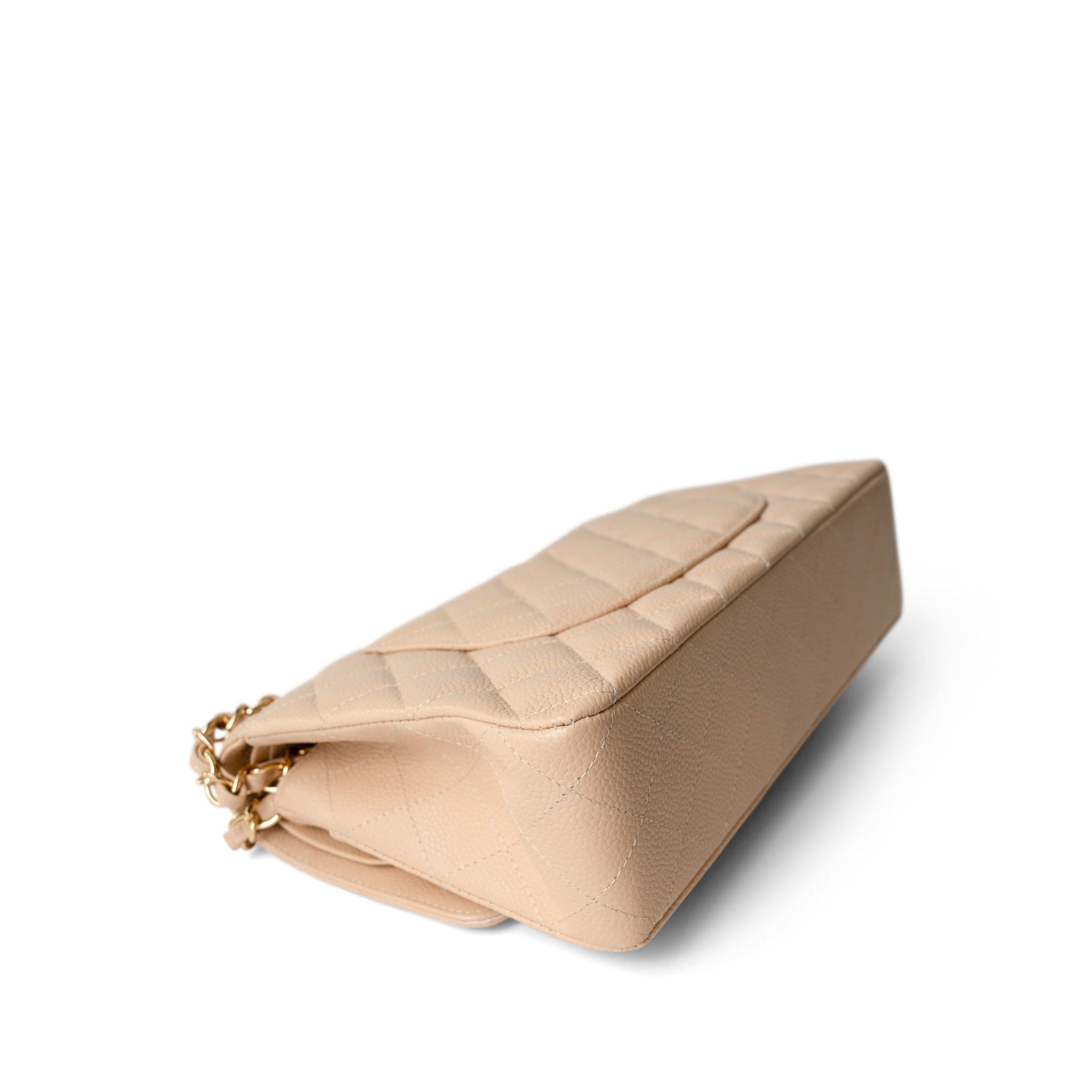 CHANEL Handbag Beige Beige Clair Caviar Quilted Classic Flap Medium Gold Hardware - Redeluxe