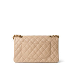 CHANEL Handbag Beige Beige Clair Caviar Quilted Classic Flap Medium Gold Hardware - Redeluxe