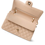 CHANEL Handbag Beige Beige Clair Caviar Quilted Classic Flap Medium Gold Hardware - Redeluxe