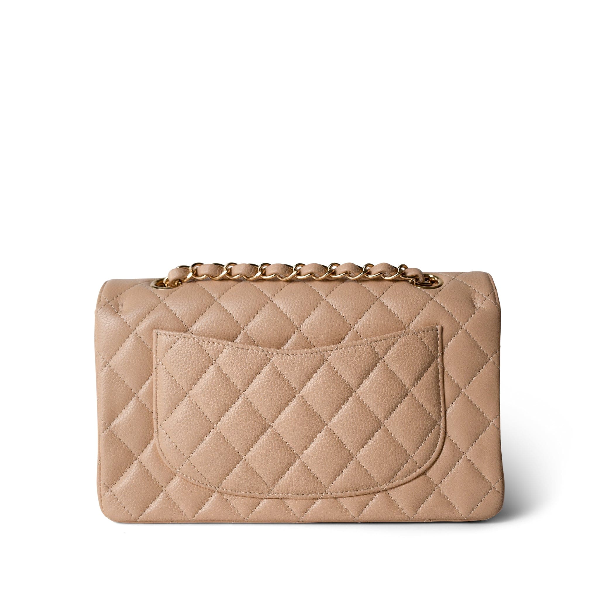 CHANEL Handbag Beige Beige Clair Caviar Quilted Classic Flap Small Gold Hardware - Redeluxe