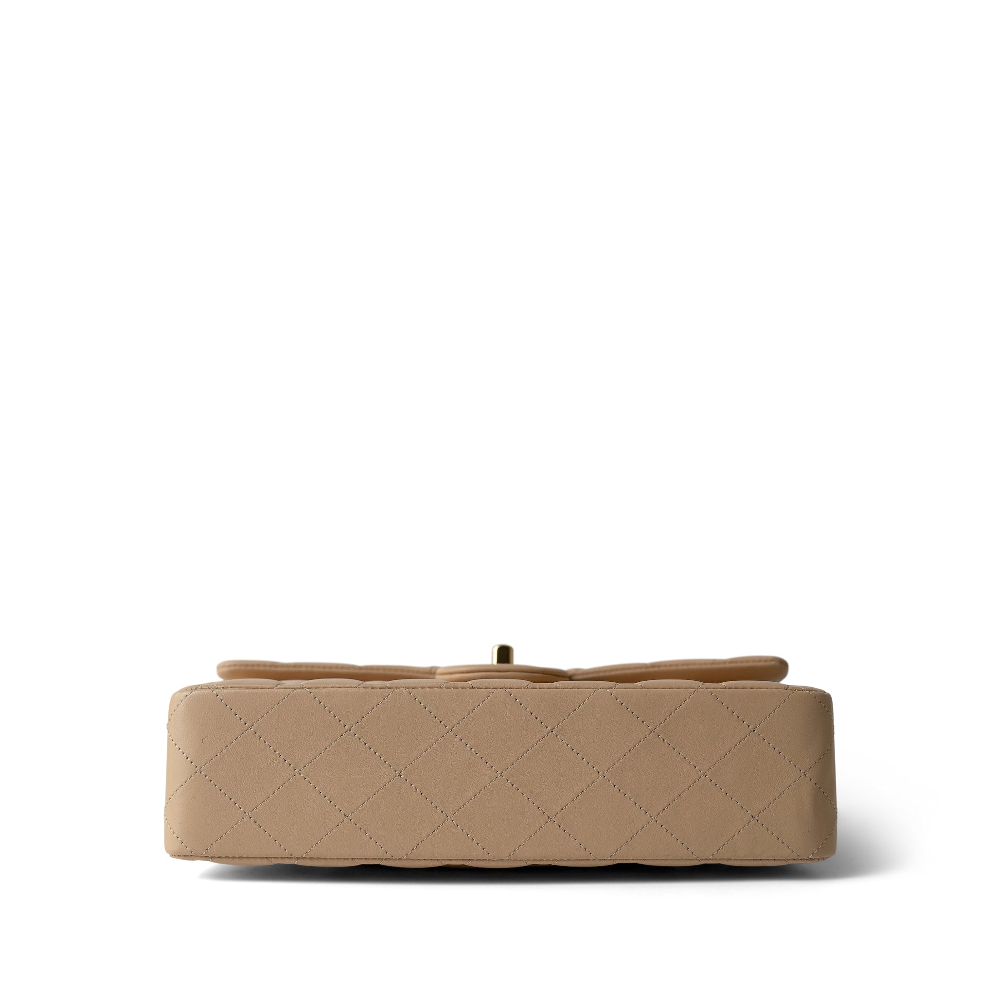 CHANEL Handbag Beige Beige Clair Lambskin Quilted Classic Flap Medium Gold Hardware - Redeluxe