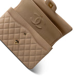 CHANEL Handbag Beige Beige Clair Lambskin Quilted Classic Flap Medium Gold Hardware - Redeluxe