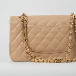 CHANEL Handbag Beige Clair Caviar Quilted Classic Double Flap Medium Gold Hardware - Redeluxe