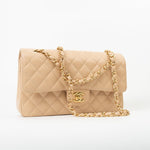 CHANEL Handbag Beige Clair Caviar Quilted Classic Double Flap Medium Gold Hardware - Redeluxe