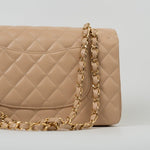 CHANEL Handbag Beige Clair Caviar Quilted Classic Double Flap Medium Gold Hardware - Redeluxe