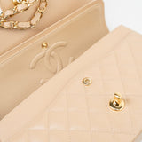 CHANEL Handbag Beige Clair Caviar Quilted Classic Double Flap Medium Gold Hardware - Redeluxe