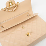 CHANEL Handbag Beige Clair Caviar Quilted Classic Double Flap Medium Gold Hardware - Redeluxe