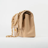 CHANEL Handbag Beige Clair Caviar Quilted Classic Double Flap Medium Gold Hardware - Redeluxe