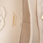 CHANEL Handbag Beige Clair Caviar Quilted Classic Double Flap Medium Gold Hardware - Redeluxe