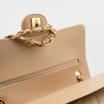CHANEL Handbag Beige Clair Caviar Quilted Classic Double Flap Medium Gold Hardware - Redeluxe