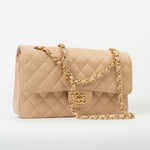 CHANEL Handbag Beige Clair Caviar Quilted Classic Double Flap Medium Gold Hardware - Redeluxe