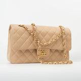 CHANEL Handbag Beige Clair Caviar Quilted Classic Double Flap Medium Gold Hardware - Redeluxe