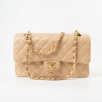 CHANEL Handbag Beige Clair Caviar Quilted Classic Double Flap Medium Gold Hardware - Redeluxe