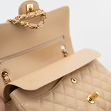 CHANEL Handbag Beige Clair Caviar Quilted Classic Double Flap Medium Gold Hardware - Redeluxe