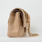 CHANEL Handbag Beige Clair Caviar Quilted Classic Double Flap Medium Gold Hardware - Redeluxe