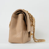 CHANEL Handbag Beige Clair Caviar Quilted Classic Double Flap Medium Gold Hardware - Redeluxe