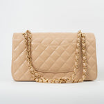 CHANEL Handbag Beige Clair Caviar Quilted Classic Double Flap Medium Gold Hardware - Redeluxe