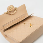 CHANEL Handbag Beige Clair Caviar Quilted Classic Double Flap Medium Gold Hardware - Redeluxe