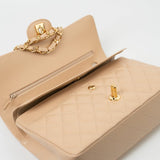 CHANEL Handbag Beige Clair Caviar Quilted Classic Double Flap Medium Gold Hardware - Redeluxe