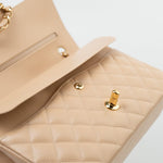 CHANEL Handbag Beige Clair Caviar Quilted Classic Double Flap Medium Gold Hardware - Redeluxe