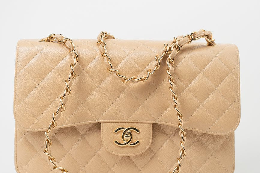 CHANEL Handbag Beige Clair Caviar Quilted Classic Flap Jumbo GHW - Redeluxe