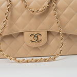 CHANEL Handbag Beige Clair Caviar Quilted Classic Flap Jumbo GHW - Redeluxe