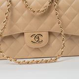CHANEL Handbag Beige Clair Caviar Quilted Classic Flap Jumbo GHW - Redeluxe
