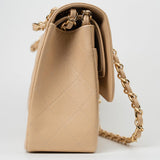 CHANEL Handbag Beige Clair Caviar Quilted Classic Flap Jumbo GHW - Redeluxe